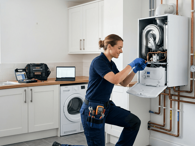 Modern combi boiler installed in a UK home